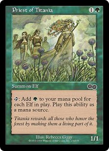 Priest of Titania
 {T}: Add {G} for each Elf on the battlefield.